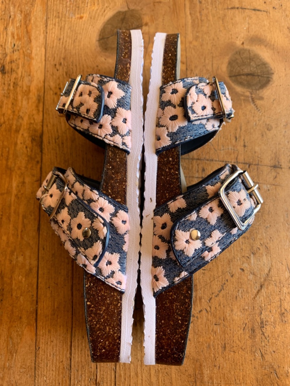 Madden Girl Pink Floral Double-Buckle Slide Sandals - Picture 9 of 16